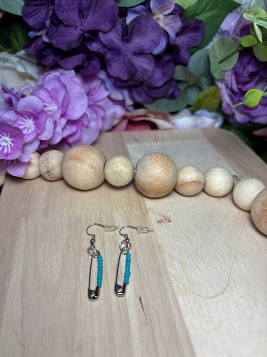 Saftey Pin Turq Earrings