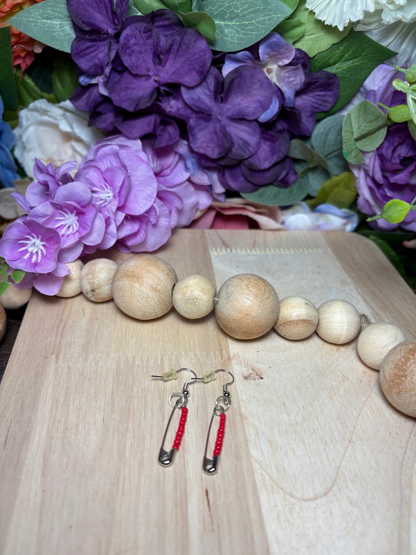 Saftey Pin Red Earrings