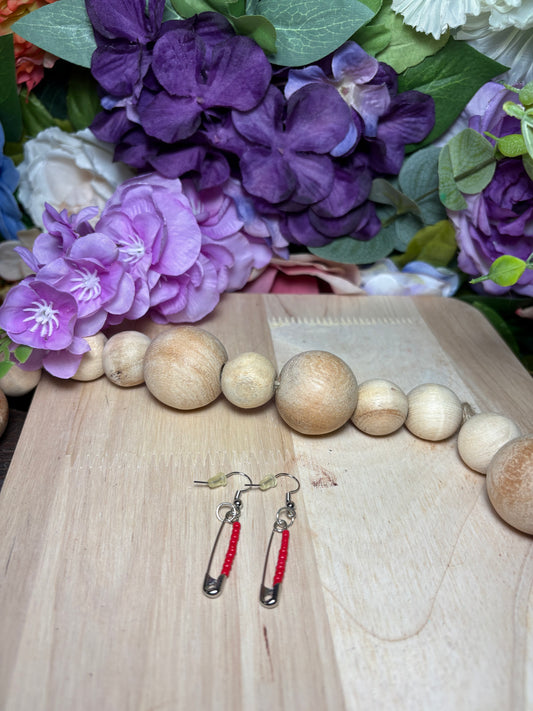 Saftey Pin Red Earrings